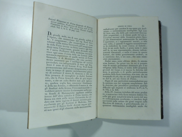 Lezioni di fisica generale di Ranieri Gerbi... (Stralcio da: Nuovo giornale de' letterati. N. 31. 1827)